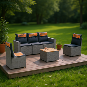 Conjunto de Sofás de Jardín de Madera de Acacia con Estructura de Acero con Recubrimiento en Polvo Gris, Muebles de Exterior de Diseño Contemporáneo Resistentes a la Intemperie - Product Image 2