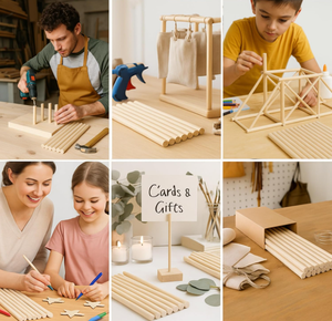 Lot <span class=keywords><strong>de</strong></span> 10 tiges en bois <span class=keywords><strong>de</strong></span> bouleau naturel, sans éclats, bâtonnets en bois vierges pour la peinture, la découpe, le perçage et les travaux manuels - Product Image 6