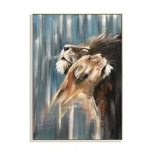 カスタムライオンと他の動物キャンバスに純粋な手描きの壁アート油絵