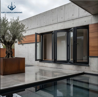 Fenêtre pliante moderne à cadre fin en aluminium pour balcon, résistante aux ouragans, insonorisée, avec grande vue