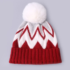 Chapeau en laine de lapin à <span class=keywords><strong>pompon</strong></span> tricoté jacquard de haute qualité avec logo personnalisé pour l'hiver, pour hommes et femmes - Product Image 5