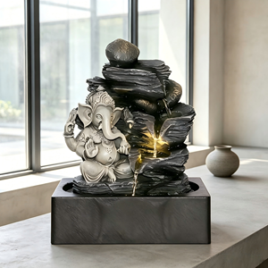 Fuente de Agua en Cascada con Rocas Apiladas Estilo Ganesha, Decoración con Luz <span class=keywords><strong>LED</strong></span> para Relajación en Interiores - Product Image 4