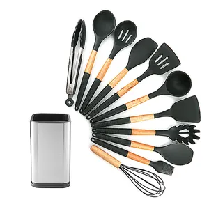 12 pezzi In 1 Set Accessori Da Cucina Utensili Da Cucina In Silicone Utensili Da Cucina con secchio In acciaio inox