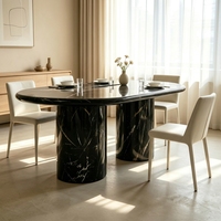 Zeitgenössischer Moderner Ovaler Esstisch aus Nero Marquina Marmor, Geeignet für Luxuriöse Esszimmer und Exklusive Besprechungsbereiche