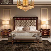 Ensemble de chambre à coucher double de luxe, style palais, avec table de chevet en tissu, lit européen de 1,8 m, chambre principale, lit foncé