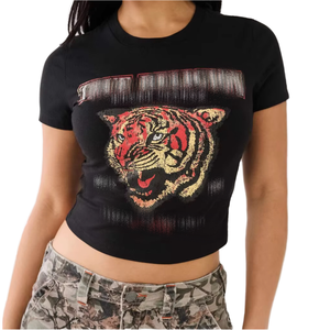 Peeqi Wholesale 2025 Fashion Women's Breathable Summer Casual Short Sleeve Printed Crop <b>Tops</b> Street Wear - Product Image 1
