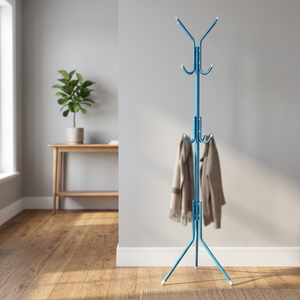 Modern Metal <b>Standing</b> <b>Coat</b> Rack <b>with</b> Adjustable Height for Living Room <b>Storage</b> Holders & Racks in Light Blue Color - Product Image 1