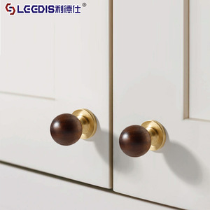 LEGDIS French Style Cabinet Handle Walnut Wood Round Ball Zinc Alloy Durable Wardrobe <b>Door</b> <b>Knob</b> Single Hole - Product Image 2