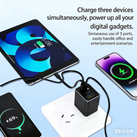 Nouveau chargeur GaN 65W à charge rapide 2026 avec câble rétractable et affichage numérique de la puissance, universel pour téléphones, ordinateurs portables et tablettes