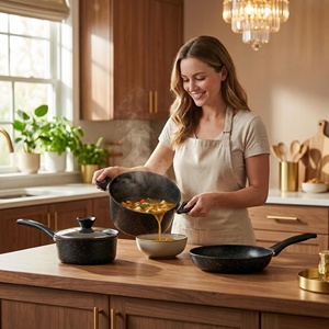 Ustensiles de cuisine, ensemble de casseroles en fonte, poêle <span class=keywords><strong>Ron</strong></span>, revêtement antiadhésif, ensemble de casseroles noires - Product Image 5
