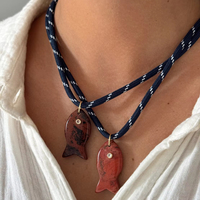 Collier en corde de nylon avec pendentif en pierre naturelle de style tendance en gros, nouveau design, bijoux pour femmes, cadeau