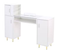 Table de manucure moderne pour techniciennes avec plateau en verre et repose-poignet, bureau de beauté pour salon avec dépoussiéreur, salon