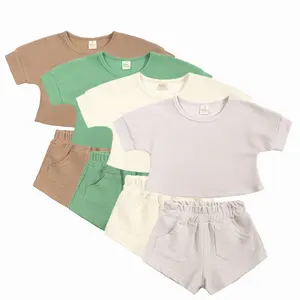 2024 Summer Newborn Boys' and Girls' baby clothing Set Waffle Small and Medium Children's Two Piece Set baby clothes wholesale