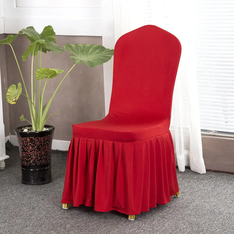 Housse de chaise extensible en jupe en polyester bon marché personnalisée pour mariage dîner fête