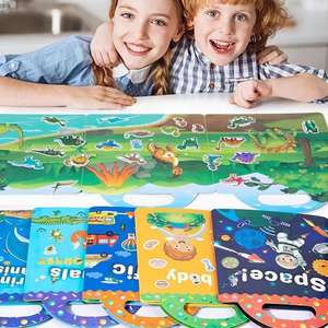 Pegatina con tema de dinosaurio, libro silencioso, almohadillas reutilizables, actividad de moda extraíble, Escena de dibujos animados, pegatinas de animales, libro ocupado - Product Image 2