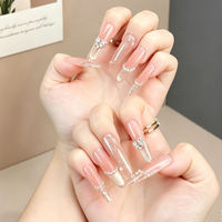 Faux ongles longs en amande, logo personnalisé, OEM ODM, prix d'usine, paillettes, perles, luxe, capsules d'ongles en gel pour ongles de la Saint-Valentin