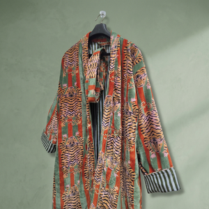 Robe élégante en velours 100% coton brodé, finition imprimée, respirante, style kimono, manches longues pour femmes, mode adulte - Product Image 3