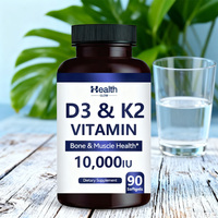 Complément alimentaire en gélules de vitamine D3 K2 MK7 avec 250 mcg de vitamine D et 200 mcg de K2 par portion, flacon de 90 gélules