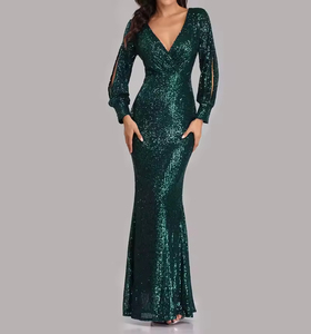 Primavera Classing Style Envío rápido Vestidos verdes Mujeres Vestido de noche largo Manga larga Señoras Vestido informal - Product Image 2