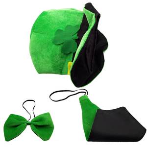 男女兼用大人用カスタムロゴグリーン聖パトリックの日アウトドアパーティーコスチューム帽子蝶ネクタイひげスカーフセット - Product Image 4