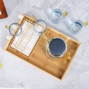Plateau de service rectangulaire en bambou et bois sculpté, plateau portable pour le thé, le pain et les pâtisseries, style moderne et simple - Product Image 4