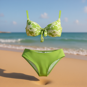Set bikini HDJ verde con stampa floreale push up a vita alta, costume da bagno a 2 pezzi da donna, taglia 42 44 46 48 - Product Image 2