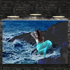 Hiện đại Oriental LED thắp sáng vải tường sơn Nude tác phẩm nghệ thuật trang trí nội thất với hiệu ứng phát sáng khung gỗ treo chức năng - Product Image 2