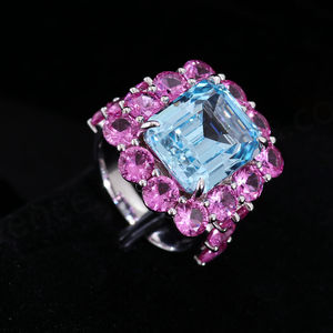 Anillos de Piedras Preciosas de Plata de Ley 925 con Gemas Cultivadas en Laboratorio Azules de Alta Calidad para Bodas y Fiestas - Product Image 4