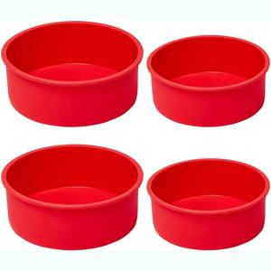 แม่พิมพ์เค้กซิลิโคนทรงกลมสีแดง 4 ชิ้นชุดอุปกรณ์อบขนมแบบไม่ติดกระทะ - Product Image 1