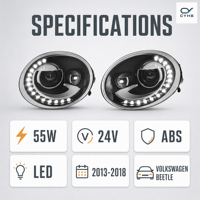 Ensemble de phares LED intégrés à faisceau haut et bas pour VW Beetle 2013-2018 OLIVER Upgrade DRL