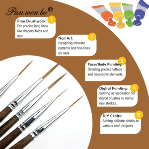 Panwenbo – Lot de 6 pinceaux de traçage et de délimitation <span class=keywords><strong>extra</strong></span> longs à pointe fine en nylon pour aquarelle et acrylique - Product Image 2