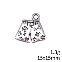 Pendentif short de bain floral 15x15mm en alliage de zinc argent antique pour bijoux de vacances d'été