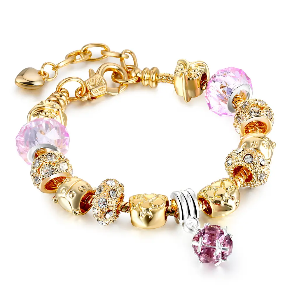 CLARMER Fashion I Love You Charm Bracelet Jewelry Custom Metal Handmade Rhinestone Wholesale Women Heart 18K Gold Charm Bracelet