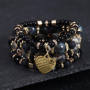 Conjunto de pulseras de cuentas con dije de corazón y cristales de imitación, regalo para mujer, hecho en China. - Product Image 2