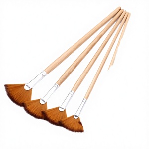ZHUTING HB107 Lot de 5 pinceaux éventail en nylon bicolore en bois pour étudiants, idéal pour le bricolage et la peinture - Product Image 3
