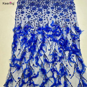 WFB-226 Keering nouveauté paillettes 3D fleur femmes mariage robe de soirée broderie Tulle tissu avec plume - Product Image 2