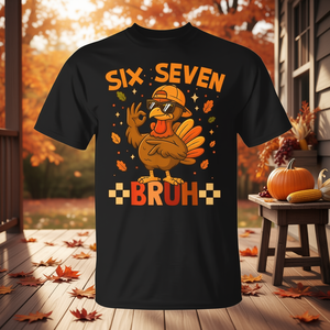 Six Seven Turkey Meme T-Shirt Thanksgiving Funny Design Noir Unisexe Taille adulte - Product Image 3