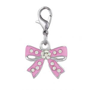 Breloque nœud rose avec strass, pendentif tendance plaqué argent - Product Image 1
