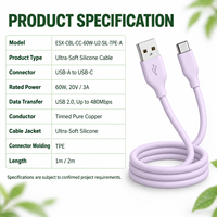 Câble de charge rapide USB A vers USB C personnalisable 60W, câble de données en silicone ultra-doux de type C pour téléphones mobiles, tablettes et ordinateurs portables