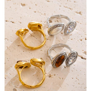 JINYOU 2873 изысканное винтажное позолоченное кольцо из нержавеющей стали с сияющим фианитом искусственным жемчугом Открытое кольцо - Product Image 5