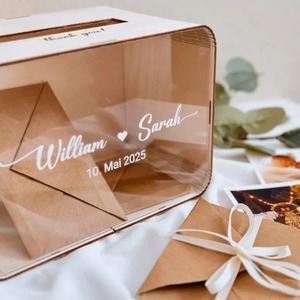 Wooden Acrylic <b>Wedding</b> Card Box With Transparent Front Personalized For <b>Wedding</b> Engagement Party Decor 23x16x13.5cm - Product Image 2