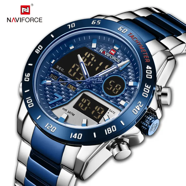 NAVIFORCE 9171 LCD Quartz Sport Luxury Men Wristwatch Water Resistant Japan Movement Watch Double Display Clock Watches For Men