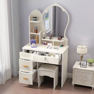 Table de maquillage en verre avec miroir LED et tiroirs pour chambre à coucher - Product Image 4