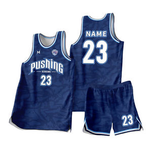 طقم قميص كرة سلة رجالي جديد رخيص الثمن قابل للتخصيص بتقنية الطباعة بالتسامي، زي رياضي ناعم وقابل للتنفس مع شعار يشمل شورت كرة السلة - Product Image 2
