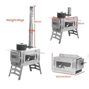 Poêle à bois multifonctionnel pour l'extérieur, pliable et portable en acier inoxydable avec cheminée, tente chauffante, poêle de cuisson - Product Image 2