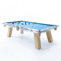 Table de billard haut de gamme en verre transparent, sur mesure, moderne, de luxe, avec pieds en verre trempé, plateau en ardoise, poches en cuir véritable, pour usage commercial intérieur.