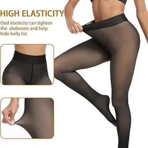 Alta cintura quente translúcido collants térmica grossa Leggings elásticos