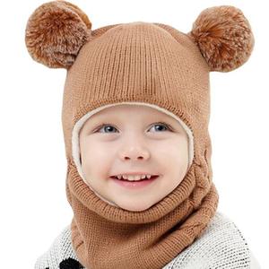 Bonnets d'hiver en tricot avec pompon pour enfants et bébés, nourrissons et tout-petits, avec écharpe et <span class=keywords><strong>masque</strong></span> facial - Product Image 3