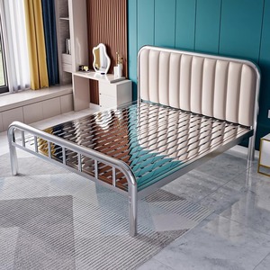 Tsuneyuki Stainless Steel Bed 1.2m 1.5m 1.8m Modern Minimalist Bedroom Furniture <b>Single</b> Double Size Metal Frame Bed - Product Image 1