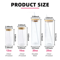 Entrepôt aux États-Unis 12oz 16oz 20oz 25oz verre peut sublimation blancs givré clair verre à bière tasse avec couvercle et paille